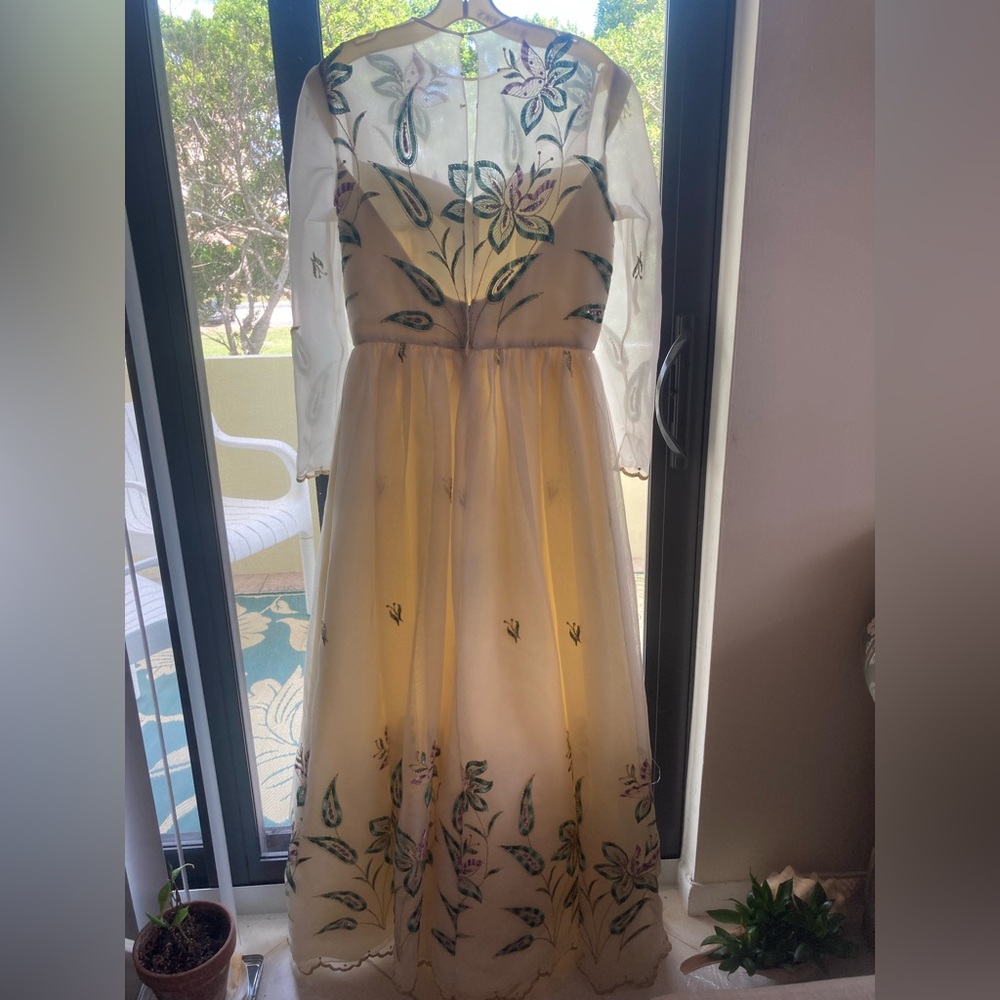 Vintage Embroidered Cream Gown - Picture 3 of 4